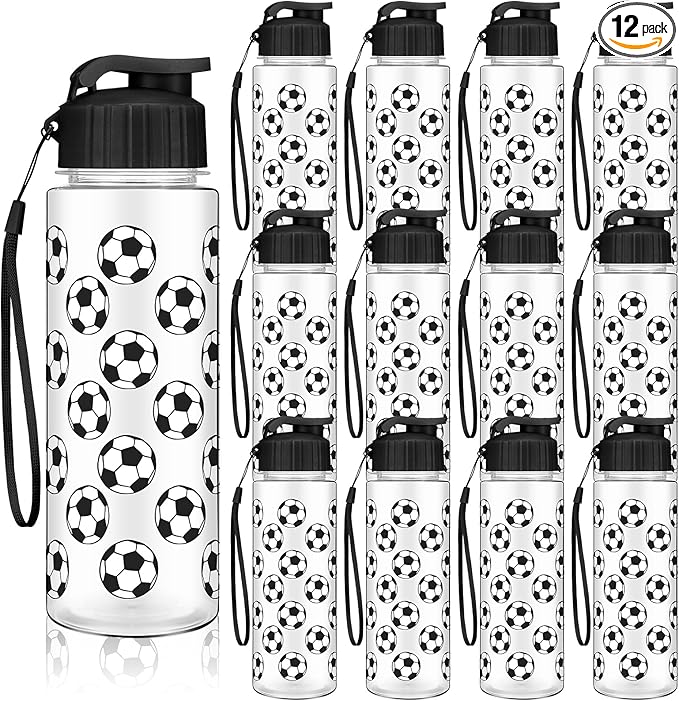 Funnymoom 12 Pcs Soccer Water Bottles Bulk 17 oz Soccer Sports Bottle with Leak Proof Flip Top Reusable Plastic Water Bottles for Team Gift Accessories Sports Party Favors Supplies