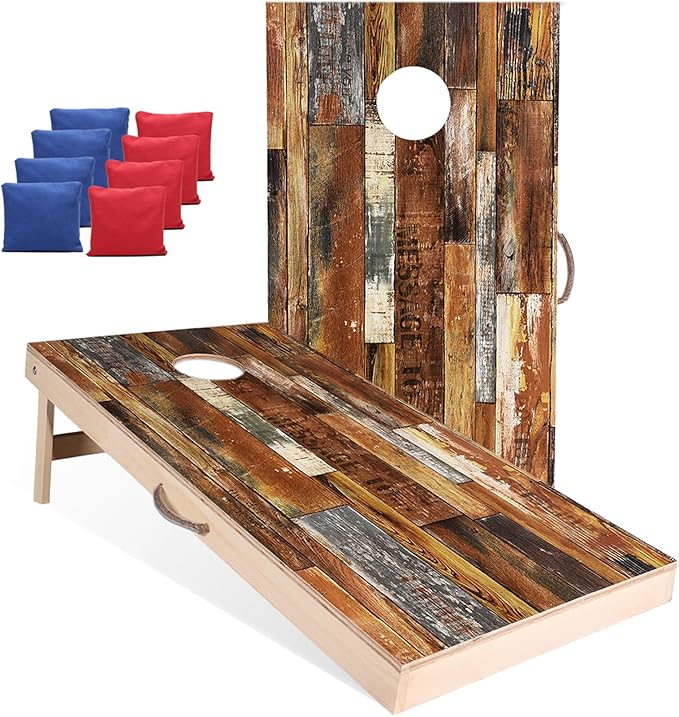 Solid Wood Vintage Cornhole Game Set, Two 4'x2'Cornhole Boards, 8 Cornhole Bags by Sportdo