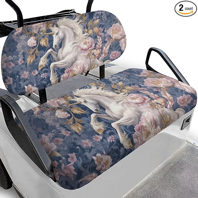 Suobstales Golf Cart Front and Rear Seat Cover Set for EZGO TXT RXV & Club Car DS 2 Passenger, Washable Bench Seat Covers Kit
