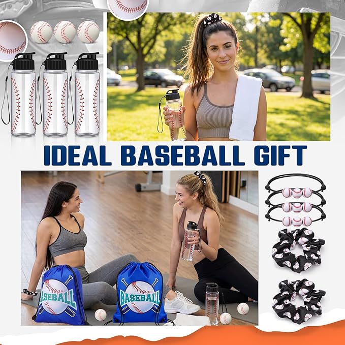 Mifoci 50 Pcs Baseball Party Supplies Gift Set Includes Baseball Water Bottle Gift Bag Mini Balls Sports Bracelets Hair Ties for Sports Team Celebrations