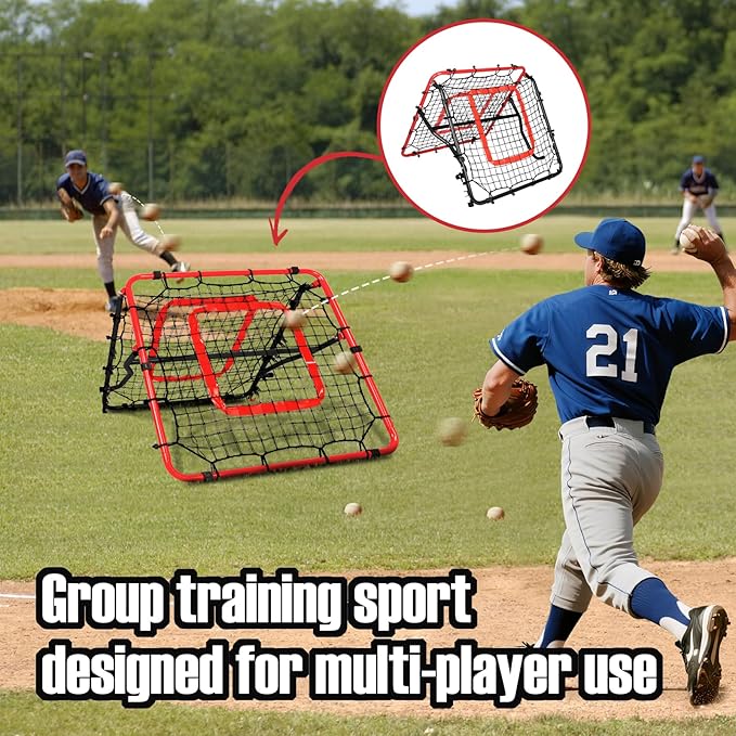 Storgem Baseball Softball Rebounder Net, Pitch Back Rebound Net,Soccer Rebound Net, Fielding Rebounder,Double Sided Adjustable Multi-Sports Pitching Rebound Net for Throwing Practice