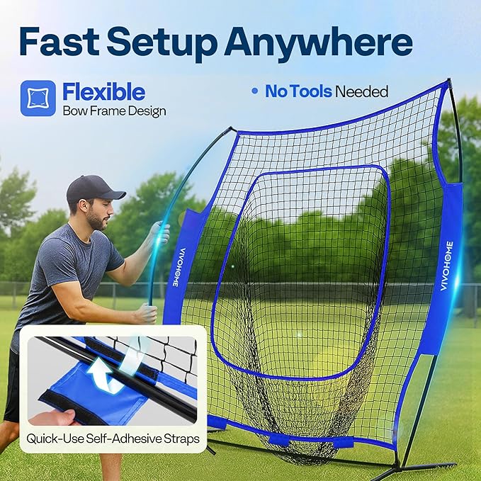 VIVOHOME Baseball Softball Batting Net - 7x7 Ft Baseball Backstop, Softball Practice Net for Hitting, Pitching, Throwing with Batting Tee and Carry Bag