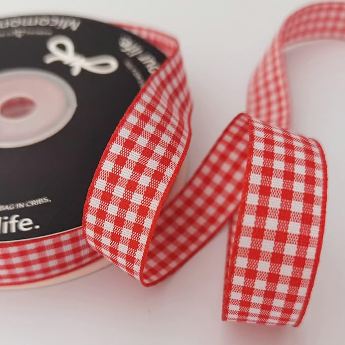 Red and White 100% Polyester Gingham Ribbon 25 Yards Each Roll - Image 6
