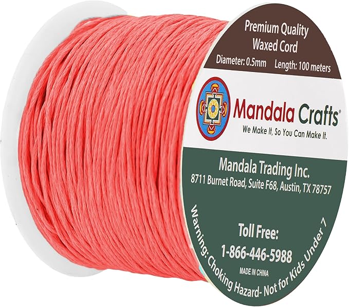 Mandala Crafts 0.5mm 109 Yards Coral Cotton Waxed Cord - Image 2