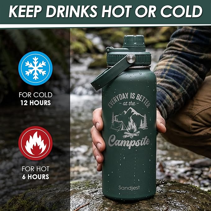 Camping Insulated Stainless Steel Water Bottle 32oz, Everyday is Better with the Campsite, Vacuum Chug Lid Travel Tumbler for Men Friends Dad Brothers Camping Lovers, Gift for Birthday Christmas