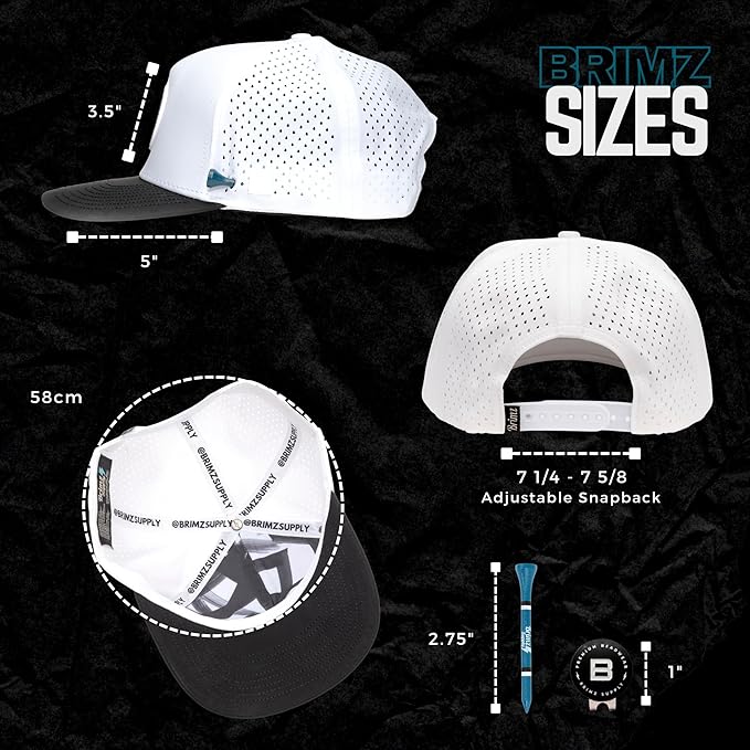 BRIMZ Golf Performance Hat - Tee Holder & Magnetic Ball Marker - Breathable, Sweat & Water Resistant Golfing Snapback Hat
