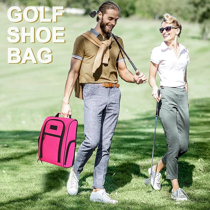Goloni Golf Shoe Bag for Men Women, Ventilated Golf Shoe Bag with Side Pockets, Lightweight Portable Golf Shoe Carrier for Golf Shoes, Tees, Balls & Accessories,Pink