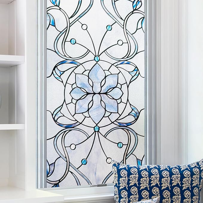 3D Stained Glass Window Privacy Film, Heat Control UV Blocking Static Cling by OHTMERU