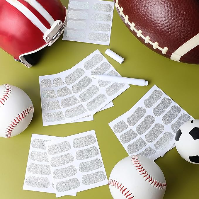 Sumind 48 Pairs Eye Strips Sports Eye Stickers Breathable Strips with 1 White Pencil for Baseball Football Softball Fans on Game Day (Silver)