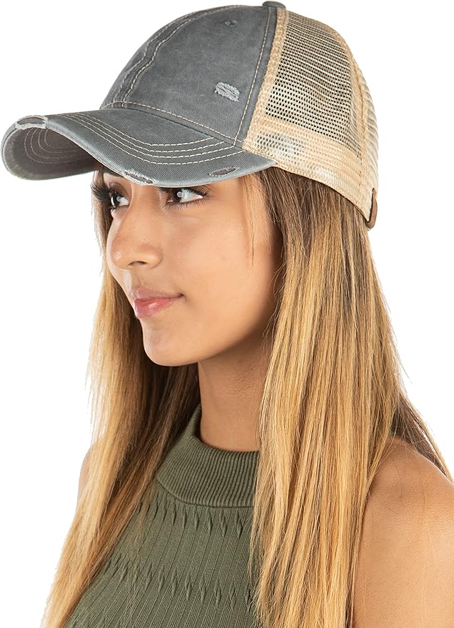 Funky Junque Trucker Hat for Women – Distressed Low Profile Western Camo Baseball Cap with Mesh, Trendy and Adjustable Fit