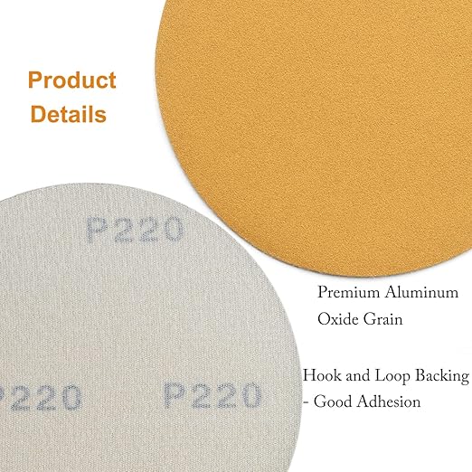 6-Inch No-Hole Hook and Loop Sanding Discs 220-Grit, Random Orbital Sandpaper - Image 5