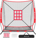 BAGAIL 7x7 ft Baseball & Softball Practice Net with Bow Frame for Batting, Hitting, Pitching, Portable Baseball Throwing Net with Strike Zone, Carry Bag, Baseball Training Aid for All Levels