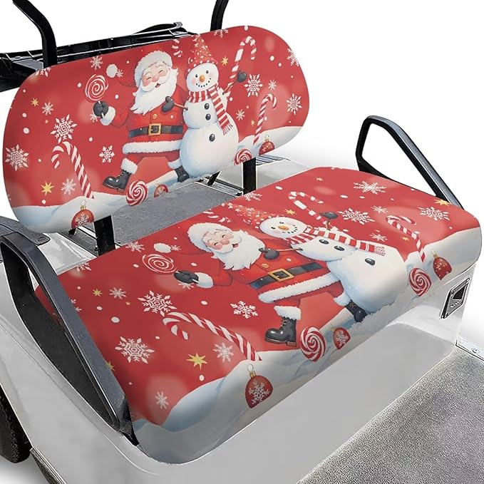 Bulopur Christmas Golf Cart Front Seat Covers Ezgo TXT Club Car Santa Claus Snowman Golf Cart Towel Seat Covers 2 Pack Red Christmas Golfcart Decorations Kit Universal Fit and Easy to Install
