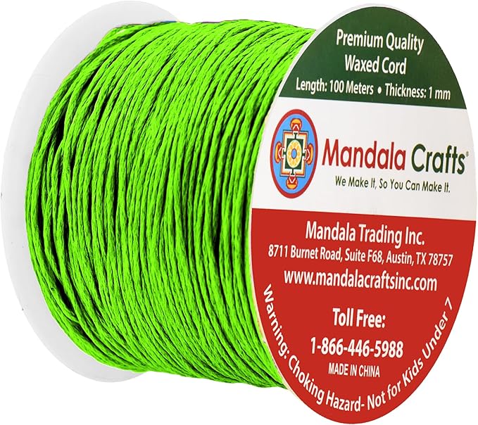 Mandala Crafts 1mm 109 Yards Lime Green Cotton Waxed Cord - Image 2