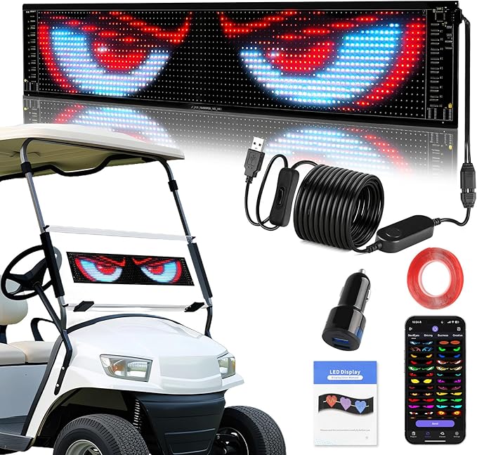 Golf Cart Devil LED Eyes Light Sign, 23.23"x4.72" Programmable Flexible Screen for Windshield with App Control, DIY Dynamic Animated LED Sign Display for Car Golf Cart Trucks Festivals Decor