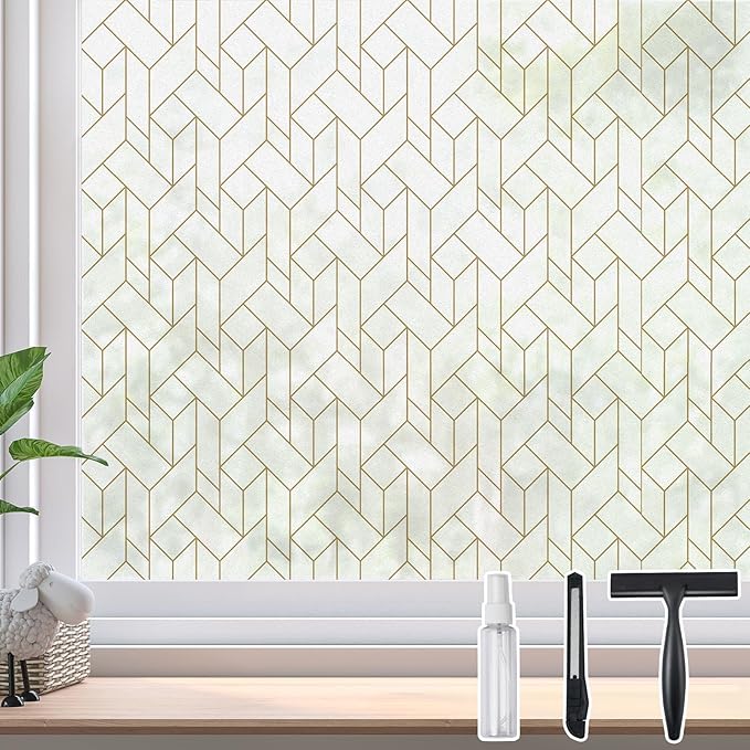 DKTIE Geometric Art Stained Glass Window Film Bathroom Window Privacy Film by Dktie