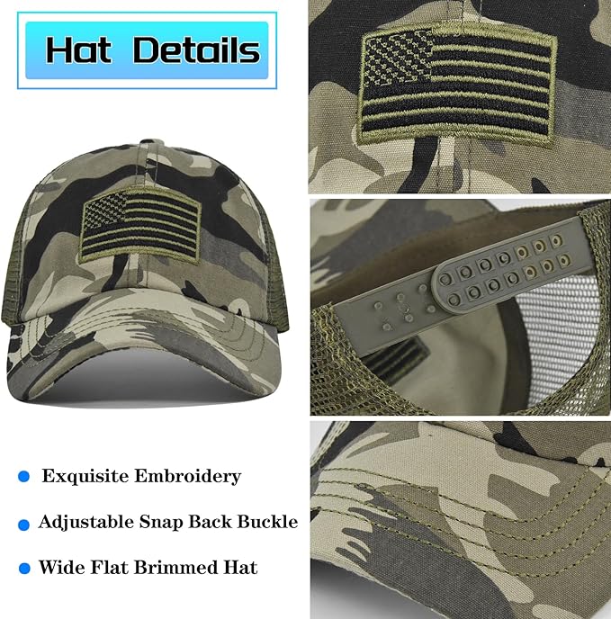 American Flag Baseball Cap Trucker Hat for Men Women Mesh Camo Hat for Men Embroidered Hat