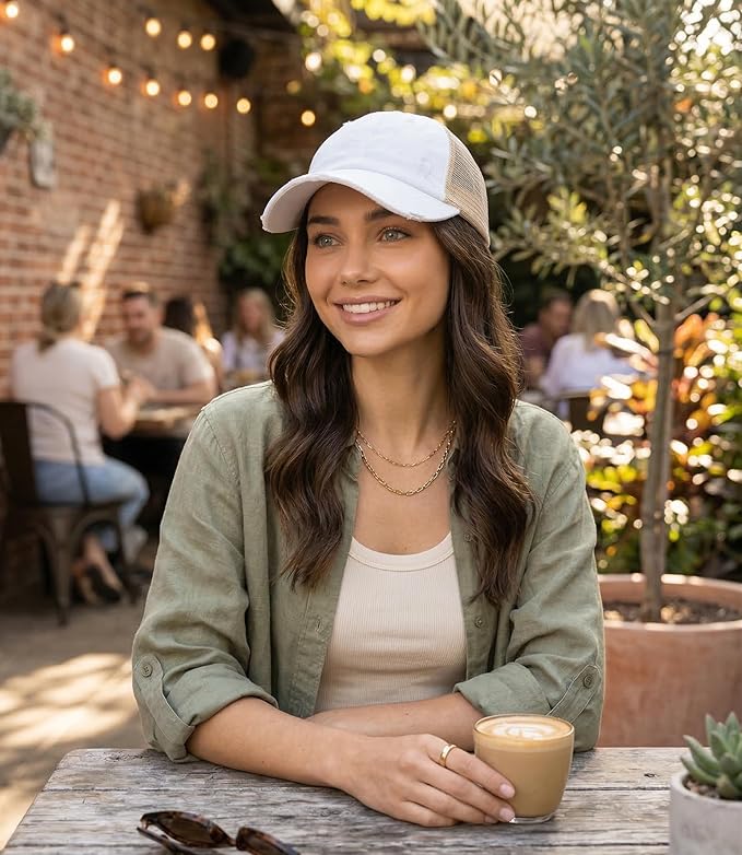 Funky Junque Trucker Hat for Women – Distressed Low Profile Western Camo Baseball Cap with Mesh, Trendy and Adjustable Fit