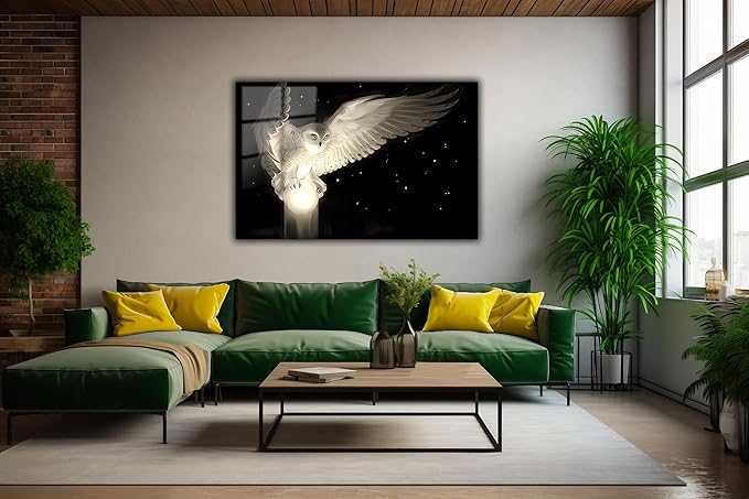 SpiritualHands White Owl Tempered Glass Wall Art Painting - Image 2
