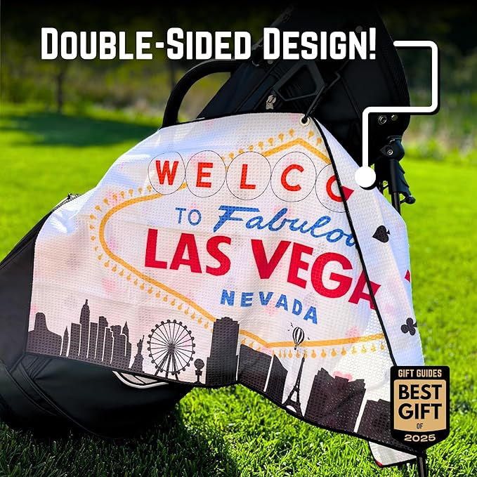Pin Hunters Las Vegas-Themed Microfiber Golf Towel | Premium Waffle Towel with Clip | Large 31"×15.5" Towel for Golf Bags | Accessories for Men | Fun Gift for Husband | USA Pride