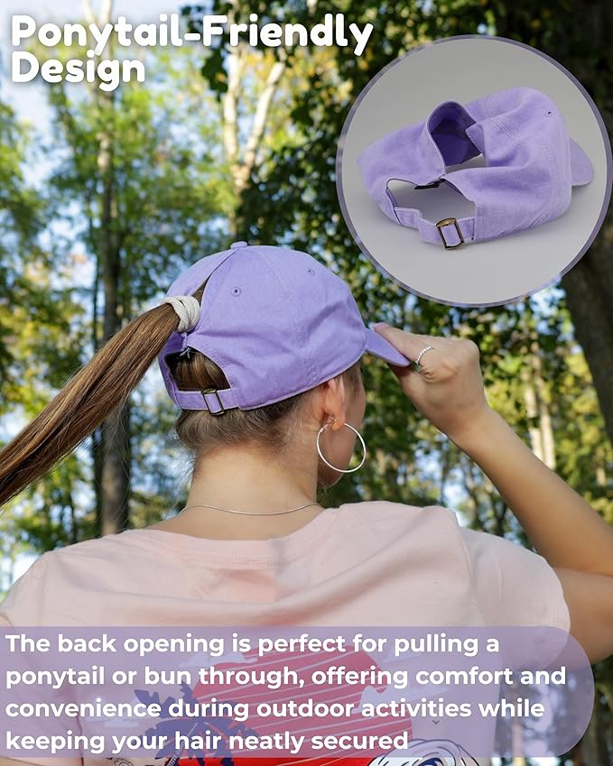 Jeep Women’s Ponytail Hat – Garment Washed Cotton Twill Baseball Cap, Chenille Logo, Adjustable Strap, Low Profile