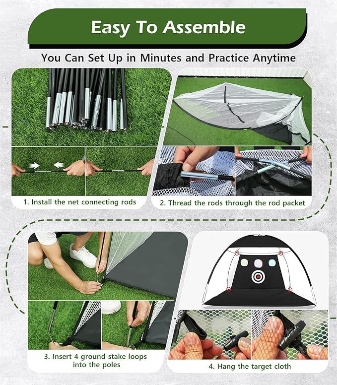 Golf Net, 10x7FT Home Golf Hitting Aids Equipment with Foldable Tri-Turf Mat for Backyard Driving Chipping Swing with Training Target/Balls/Tee for Outdoor Indoor, Gifts for Men Him Dad Golfers