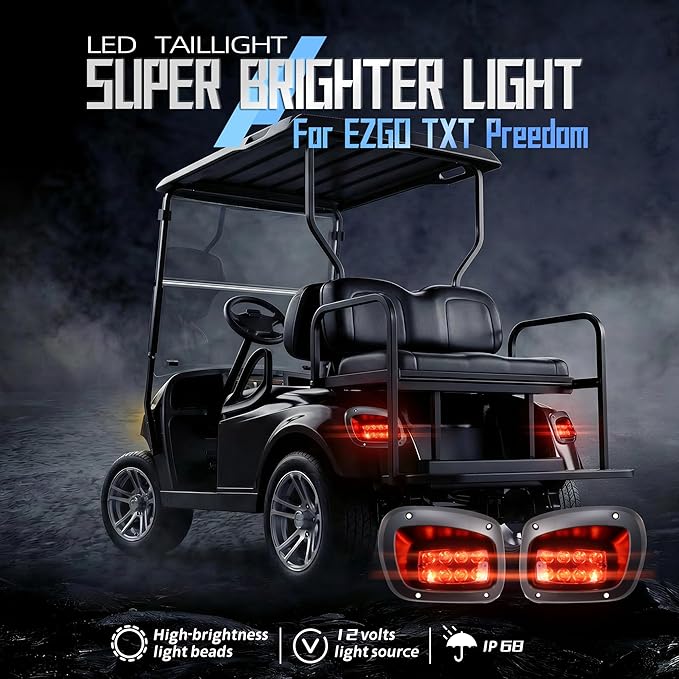 Golf Cart Light Kit for EZGO Freedom TXT/T48 Gas & Electric 2014-up, 12V Street Legal Full Headlight Tail Light Kit with Turn Signal Switch, Horn Button, Hazard Flasher and Brake Pad