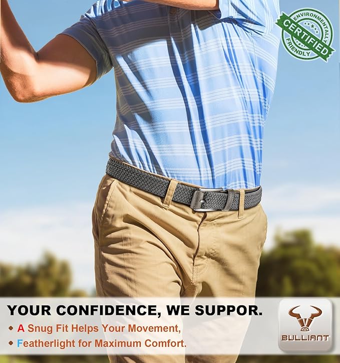 BULLIANT Belt for Men 2Pack,Mens Gift Stretch Braided Web Belt Elastic for Casual Golf Jeans,1 3/8"