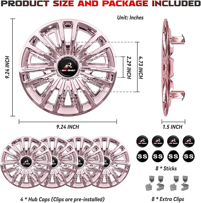 Golf Cart Hub Caps 8 Inch for EZGO/Club Car/Yamaha (Excludes EZGO RXV) Golf Cart Wheels and Tires, Snap-On Installation Wheel Covers Accessories, Premium ABS Plastic, Set of 4, Rose Gold