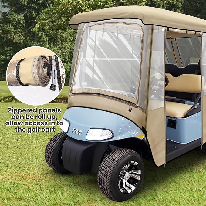 Leader Accessories Golf Cart Enclosure 2 + 2 Seater for EZGO RXV Golf Driving Enclosure Short Roof 2 Over 4 Passenger Golf Cart (Tan)