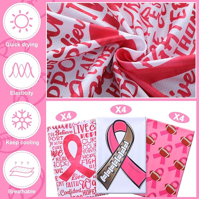 Breling 12 Pcs Breast Cancer Football Cooling Towels 40"x12" Ice Cooling Towels Microfiber Sweat Sport Rags Absorbent Chilly Washcloth for Hot Weather Workout Gym Coach Gift Sport Party Favors
