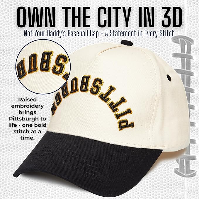Funky Junque Upside Down City Trucker Hat for Men and Women – Unisex 3D Embroidered Gameday Baseball Cap, Retro Snapback Hats