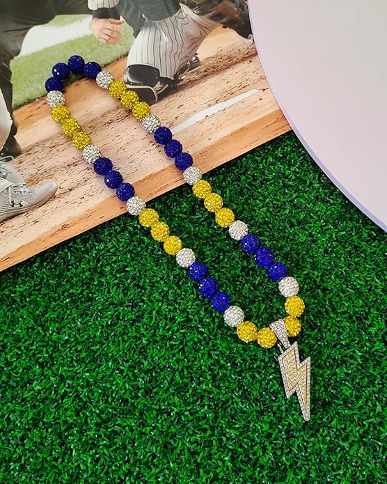 Baseball Necklace for Men 16/18/20 Inch Bling Ice Collection Lightning Bolt Pendant Necklace for Women Rhinestone Clay Beaded Discoball Accessories Gifts for Baseball Team Players Lovers