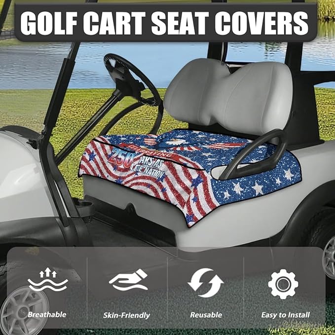 Golf Cart Seat Covers, Universal Golf Cart Seat Towel Blanket with 4 Front Pockets & Nonskid Bottom Fits for Club Car 2 Person Seats Golf Carts