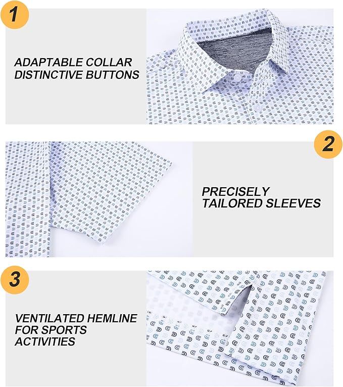 Damipow Premium Golf Shirts for Men Dry Fit Performance Polo Short Sleeve Collared Shirt