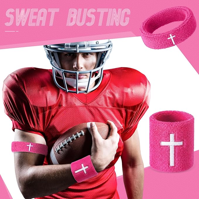 Soulchen 4 pcs Cross Bicep Bands Wrist Bands Christian Arm Sweat Wristbands Absorbent Armband for Men Women Football Baseball Players Sports Activities Supplies
