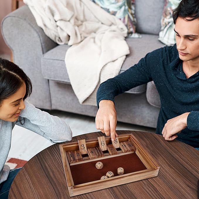 Glintoper Shut The Box & 4 in a Row Tables Game Set, Classic Wood Dice Game - Image 8