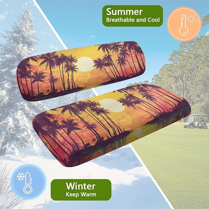 Bulopur Sunset Palm Tree Golf Cart Seat Covers Club Car Precedent Non-Slip Breathable Golf Car Cushion Cover and Backrest Cover 2 Pack