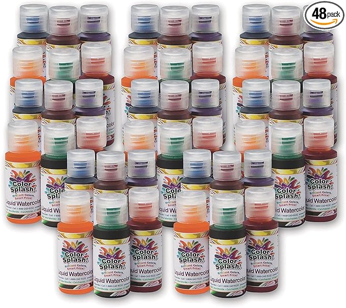 S&S Worldwide Color Splash! Liquid Watercolor Paint, 8 each of 6 Vivid Colors by SSWorldwide