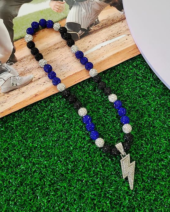 Baseball Necklace for Men 16/18/20 Inch Bling Ice Collection Lightning Bolt Pendant Necklace for Women Rhinestone Clay Beaded Discoball Accessories Gifts for Baseball Team Players Lovers