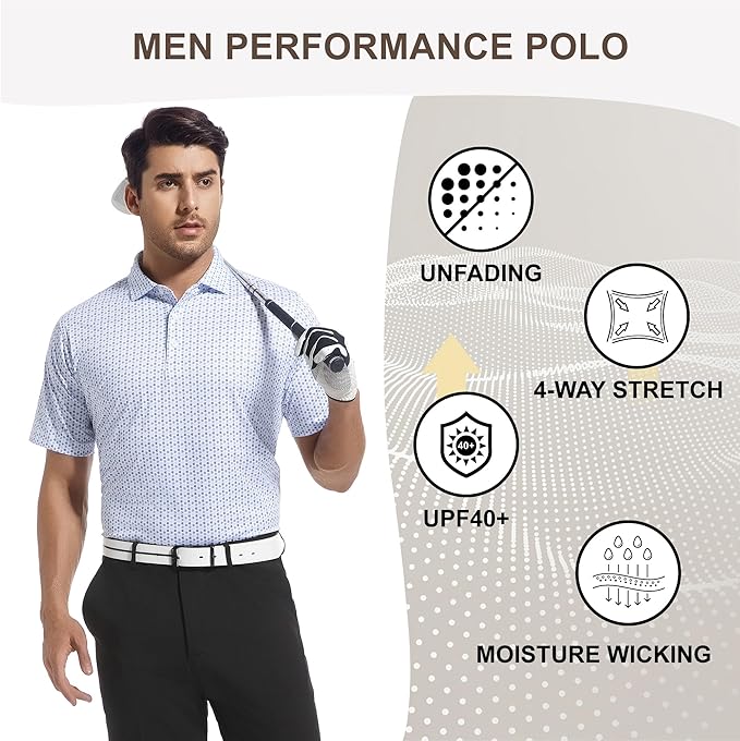 Damipow Premium Golf Shirts for Men Dry Fit Performance Polo Short Sleeve Collared Shirt