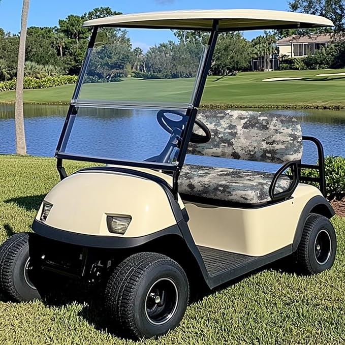 Bulopur Grey Camo Golf Cart Seat Cover Set Slip On Seat Covers for Golf Carts Easy Installation Washable Bench and Backrest Cover Compatible with EZGO & Club Car