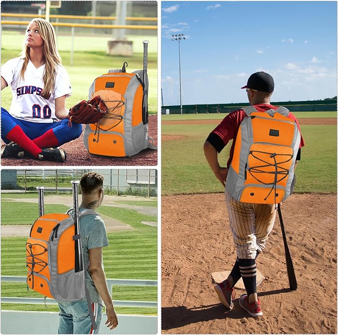 MATEIN Baseball Backpack, Softball Bat Bag with Shoes Compartment for Youth, Boys and Adult, Lightweight Baseball Bag with Fence Hook Hold TBall Bat, Batting Mitten, Helmet, Caps, Teeball Gear