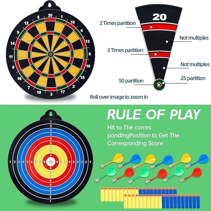 Magnetic Dart Board for Kids-12Magnetic Dart/Sticky Balls Or 2 Toy Gun+40 Foam - Image 5
