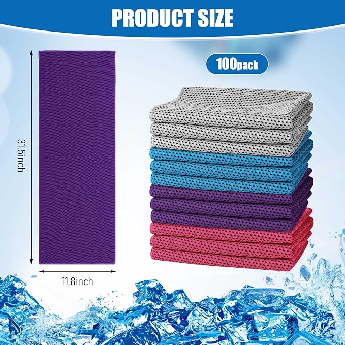 BBTO 100 Pack Cooling Towel - Microfiber Cold Sports Sweat Rags Neck & Face Breathable Ice Chilly Towel for Gym Yoga Golf Workout Beach Accessories