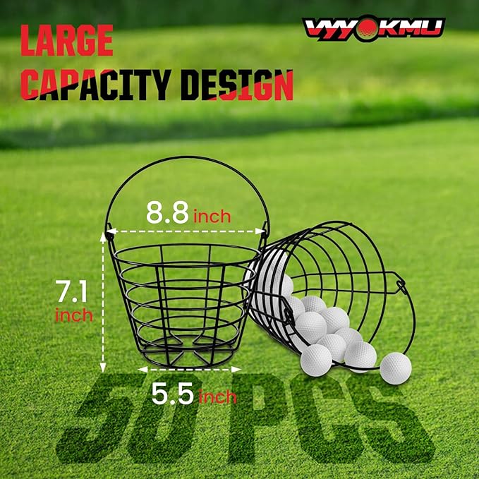 Mental Golf Ball Basket with Handle, 2 Pack Golf Ball Buckets, Stainless Bucket of Golf Balls, Holds 50 Balls of Golf Ball Holder, Portable Metal Baskets for Storage for Golf Cart Accessories