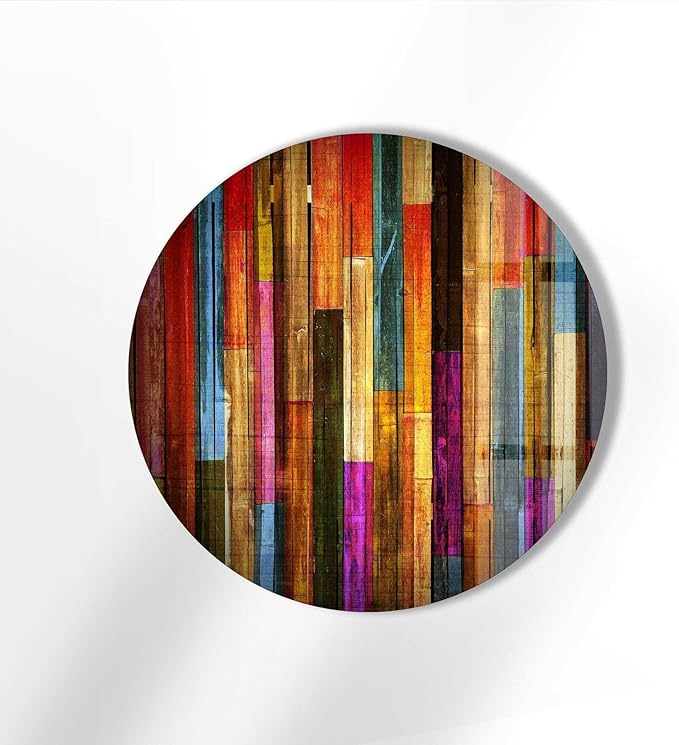 My Photostation.com 27.5'' Diameter Colorful Wood Pattern Round Glass Wall Art - Image 2