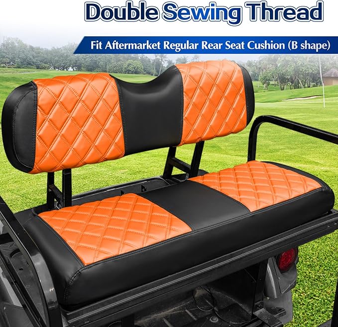 NOKINS 4PCS Golf Cart Diamond Seat Covers Kit,Front and Rear Seat Covers for Club Car Precedent/EZGO TXT/Yamaha Original Regular Seat Cushion (Orange and Black, Fit Yamaha Drive/Drive 2)
