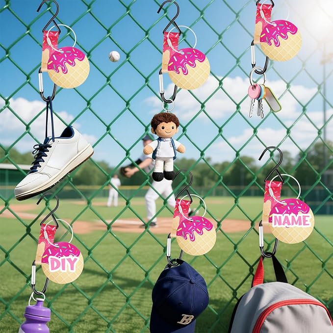 Eyourlife Dugout Organizer Fence Hooks Baseball Softball Gift for Bag Backpack Glove Helmet Drinking Bottle Hanging with Name Luggage Tag Charm Team Gift for Coach Mom 6set pink ice cream drip 1 hook