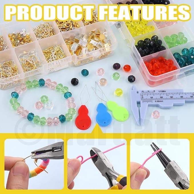 Mardatt 1250Pcs Jewelry Making Supplies Kit Includes 10 Colors 8mm Crystal Beads - Image 3